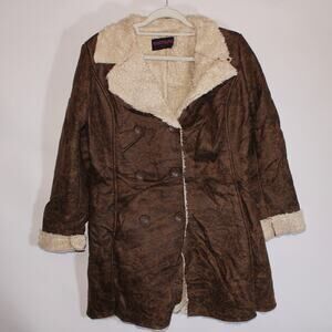 Y2K Masterlist Euro Brown Cracked Fur Button Up Peacoat Size XXL